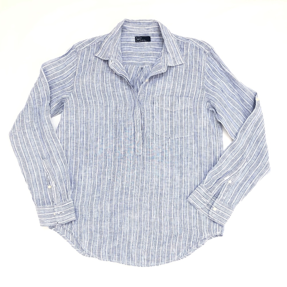 Gap Women Popover Striped Linen Shirt.